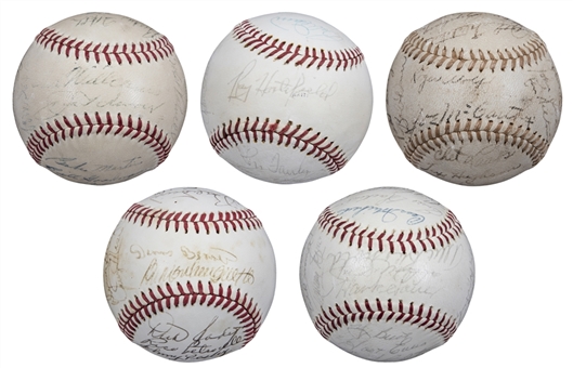 Lot of (5) Multi Signed Baseballs Including Boston Red Sox (Doerr Family LOA & PSA/DNA PreCert) 